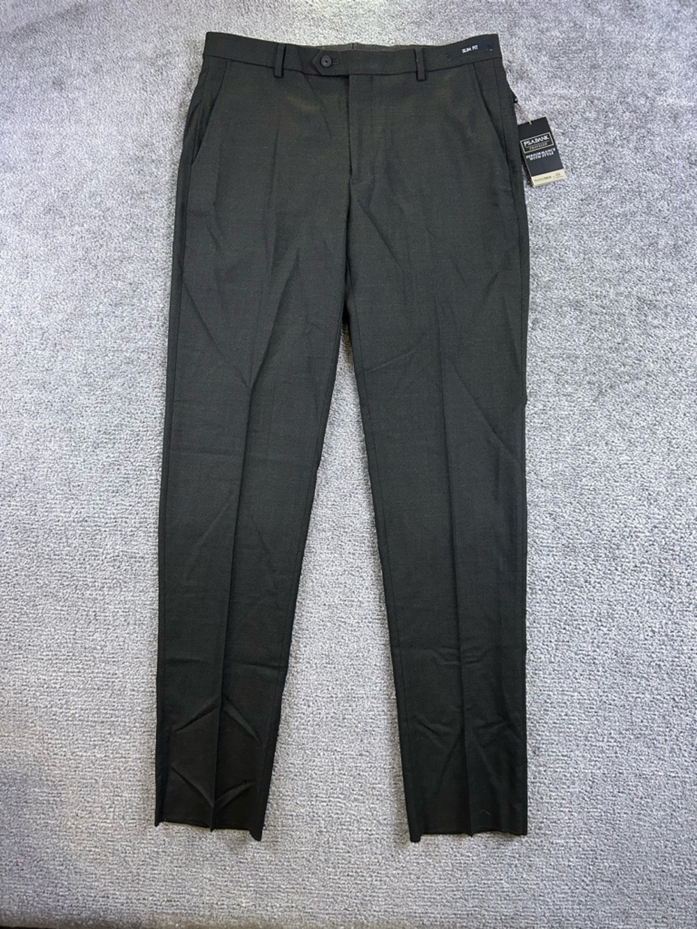 Jos A Bank Traveler Tech Pants Performance Slim Fit Black Sz 35R Unhemmed Wool